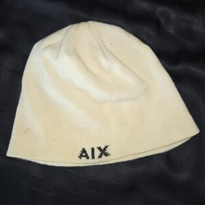 AX Armani Exchange Cream Beanie Hat, Minimal Logo, Unisex